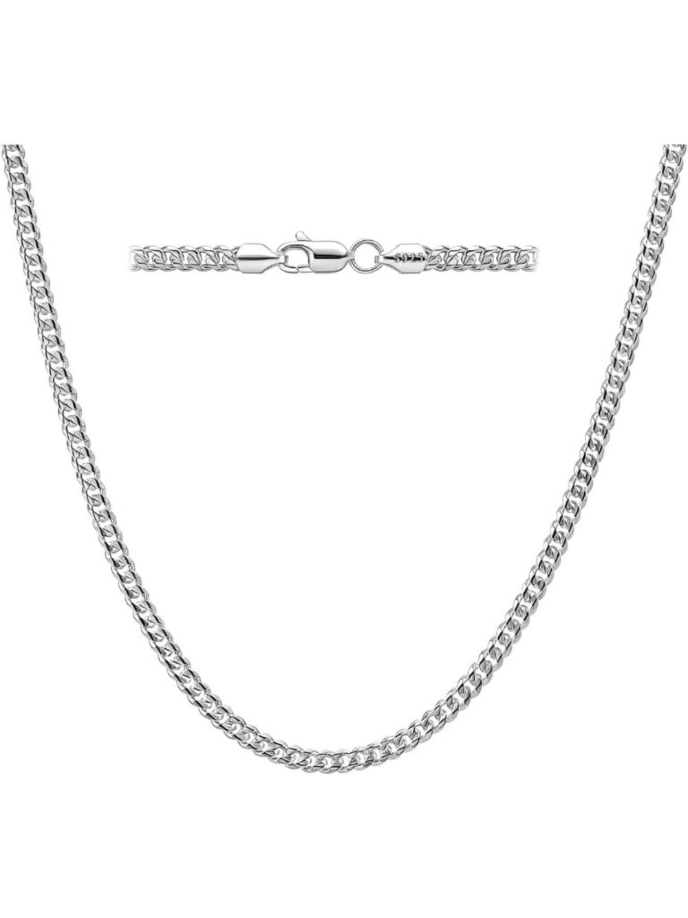 Men's 925 Sterling Silver Necklace - Adjustable Length 16-24 Inch Silver Jewelry
